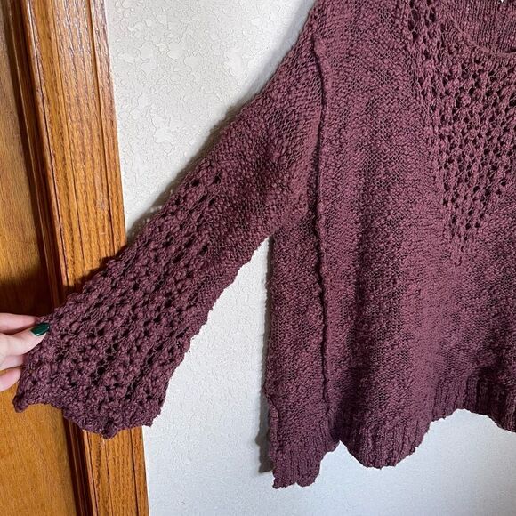 Free People- Pretty Pointelle Chunky Knit Sweater in Dusty Purple, Size XS - Picture 6 of 14